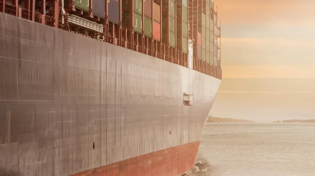 Cargo ship at a commercial port