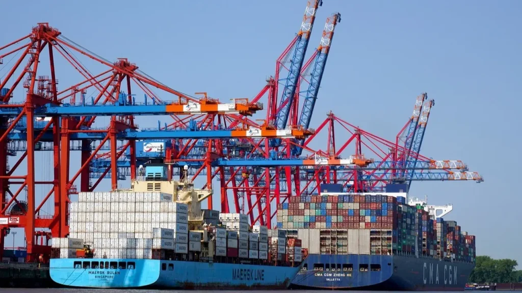 Cargo ship at a commercial port
