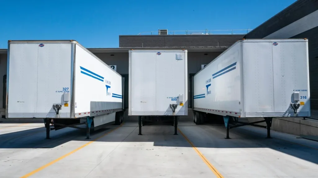 Truck trailers parked at a loading dock
