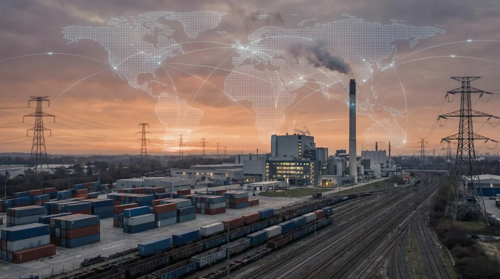 North American industrial corridor with trade-route overlay