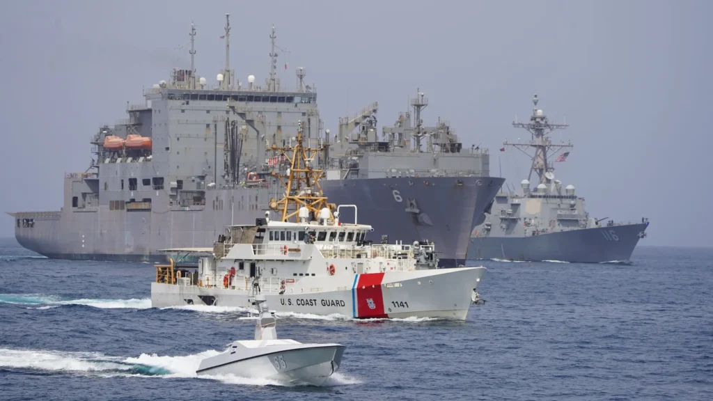 Oil tanker transiting the Strait of Hormuz, highlighting a critical chokepoint for global energy flows.